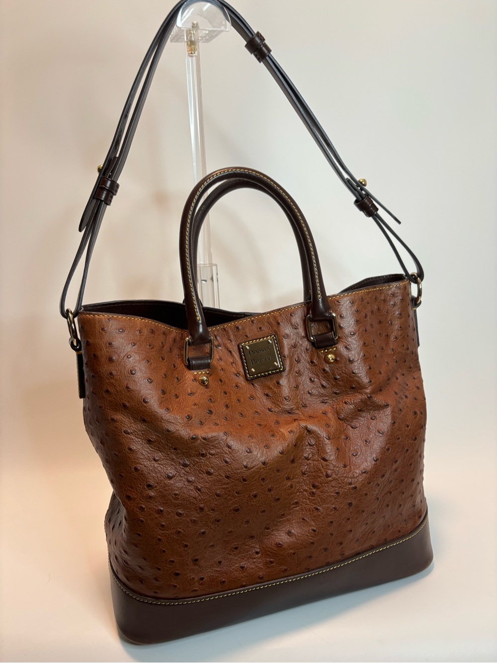DOONEY & BOURKE ($398) Lexington Tote Satchel in Cognac Ostrich & Brown Leather